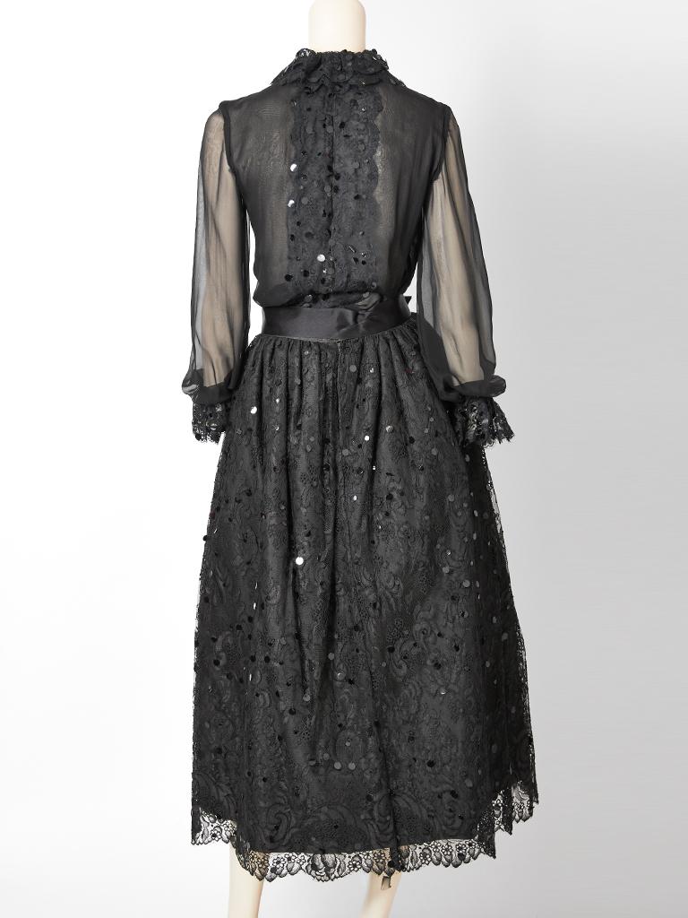 Adolfo Embellished Lace Evening Ensemble In Good Condition In New York, NY