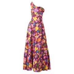 Adolfo Floral Print One Shoulder Ensemble