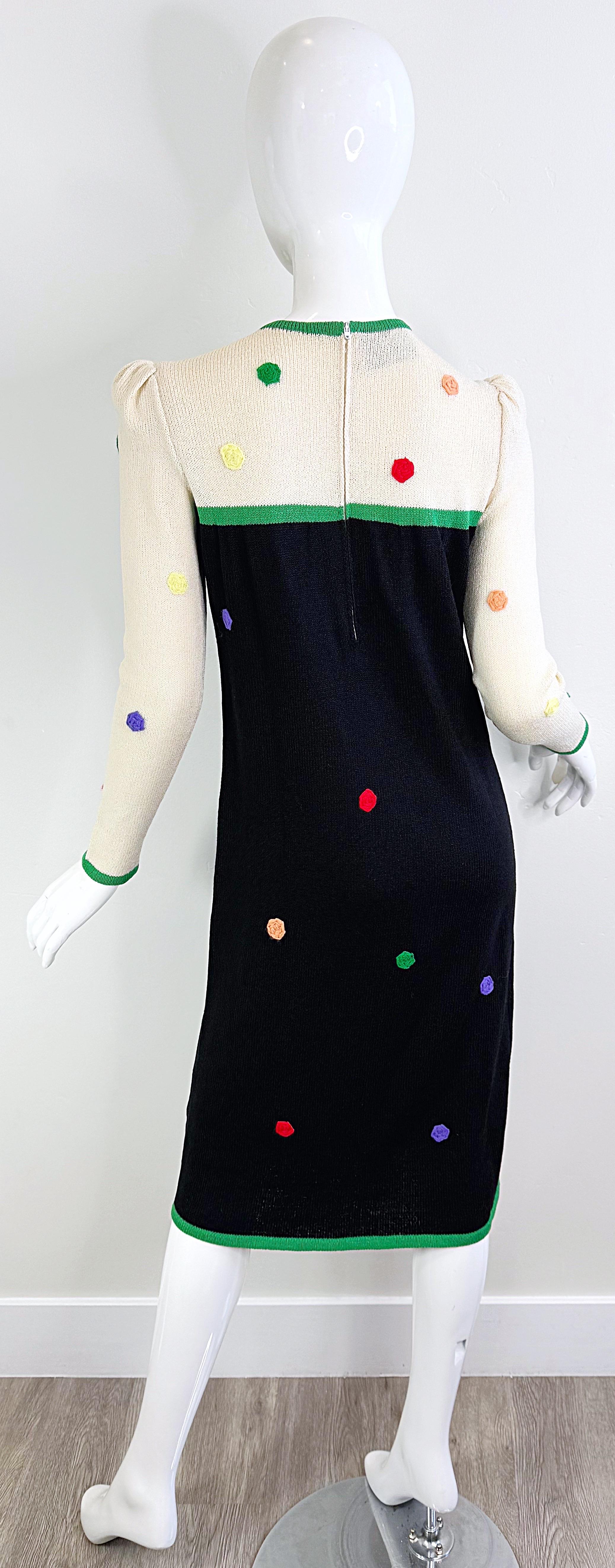 Adolfo para Saks 5th Avenue Vestido de los 80 de lunares de colores en blanco y negro de los 80 en venta 7