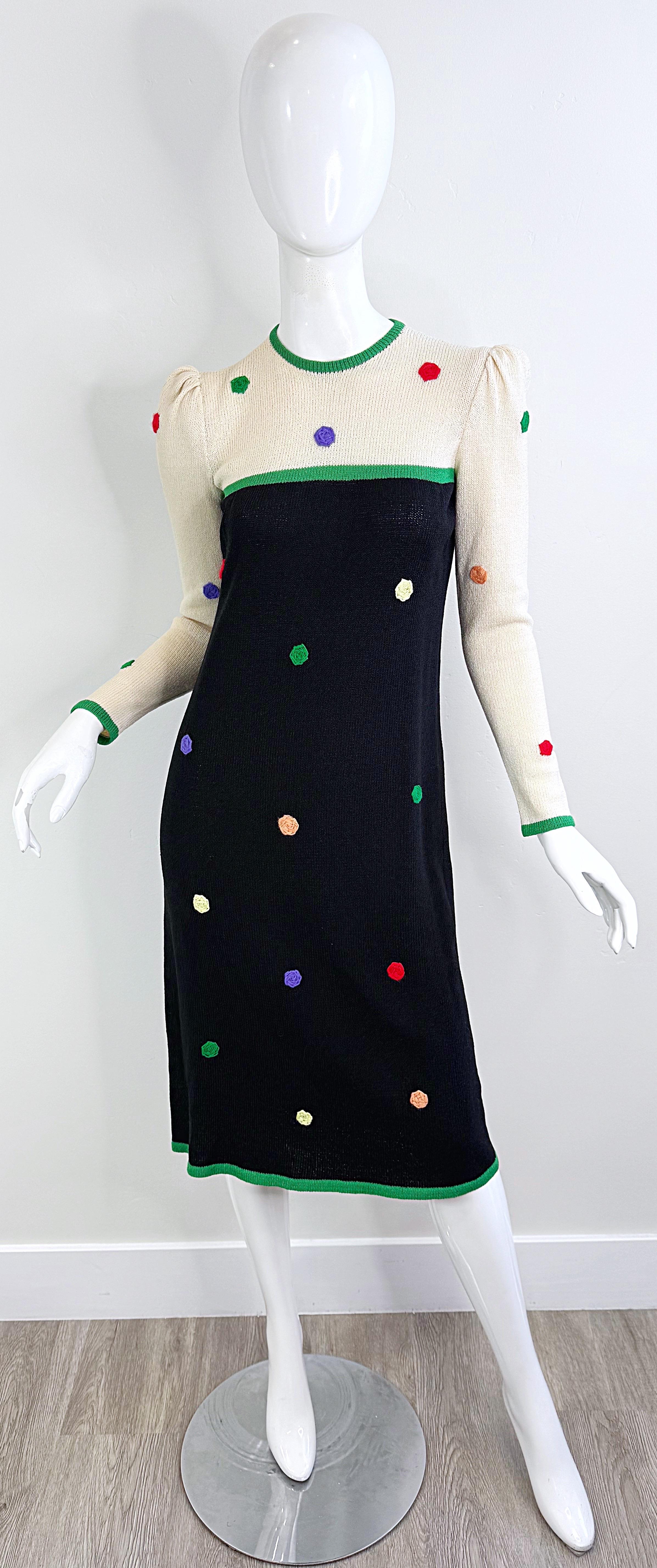 Adolfo para Saks 5th Avenue Vestido de los 80 de lunares de colores en blanco y negro de los 80 en venta 8
