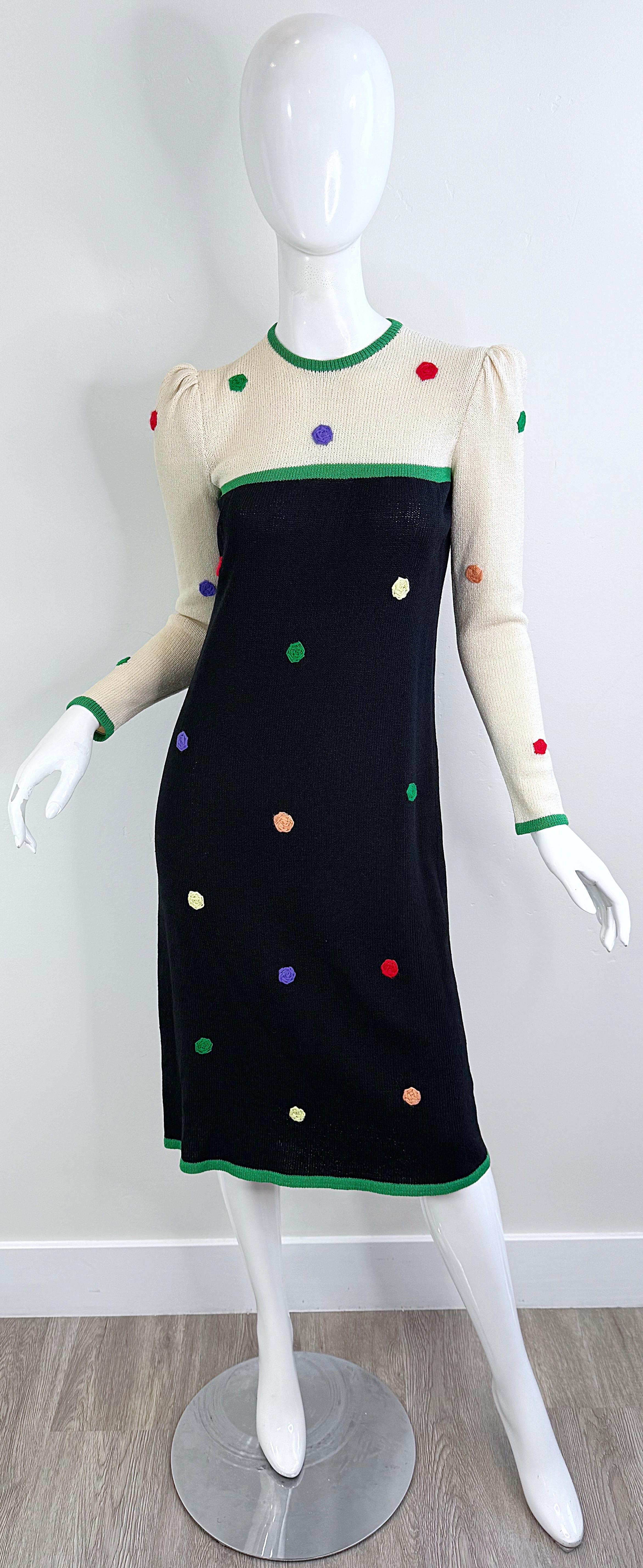 Adolfo para Saks 5th Avenue Vestido de los 80 de lunares de colores en blanco y negro de los 80 Negro en venta