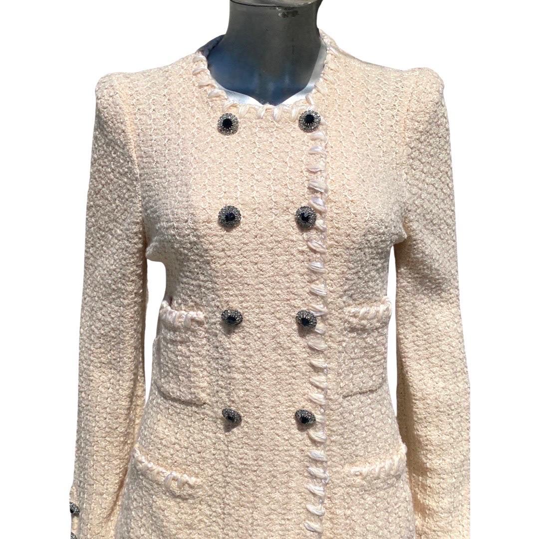 Adolfo for Saks Fifth Ave Iconic Boucle Creme Suit Jewel Buttons Size 6-8  For Sale 7