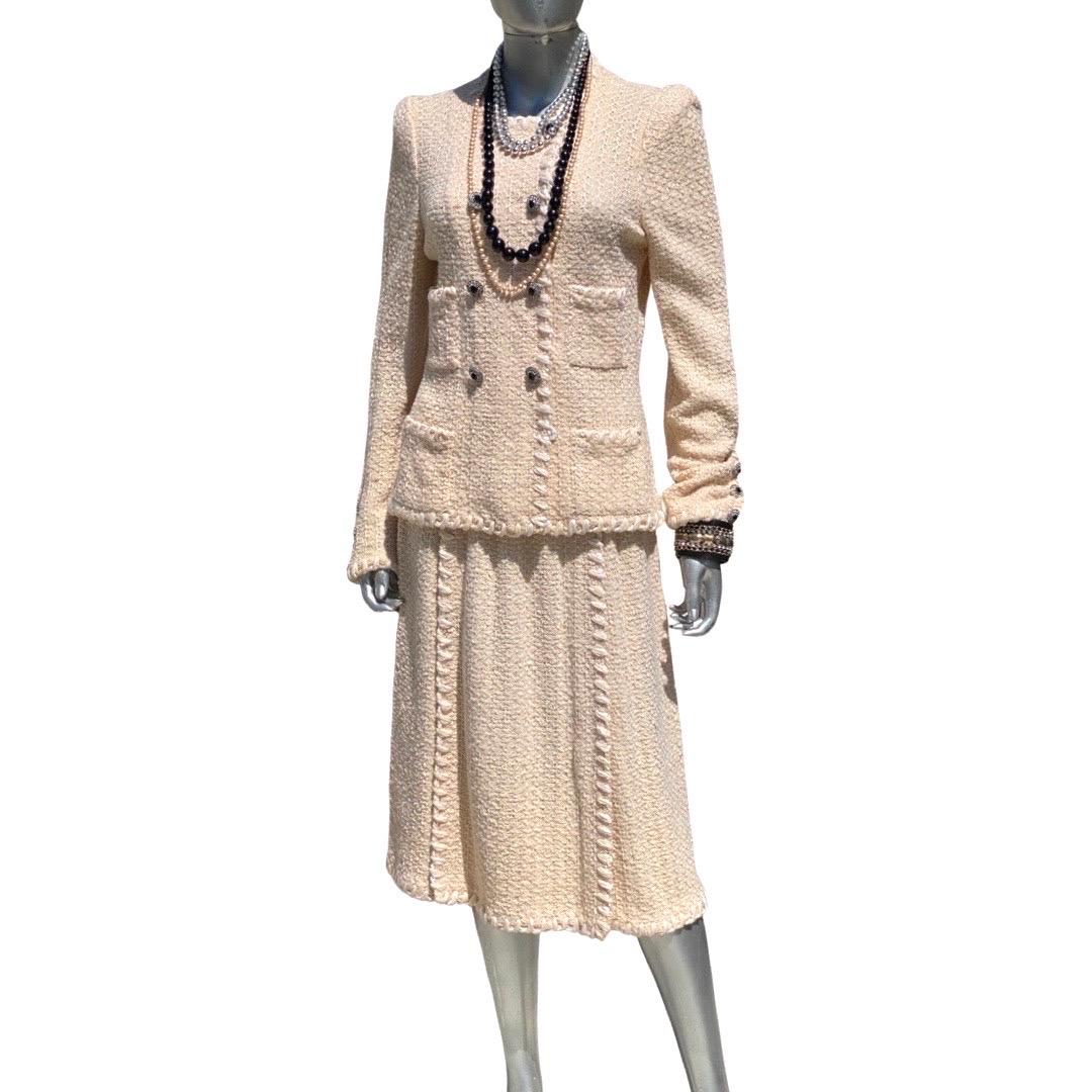 Adolfo for Saks Fifth Ave Iconic Boucle Creme Suit Jewel Buttons Size 6-8  For Sale 1