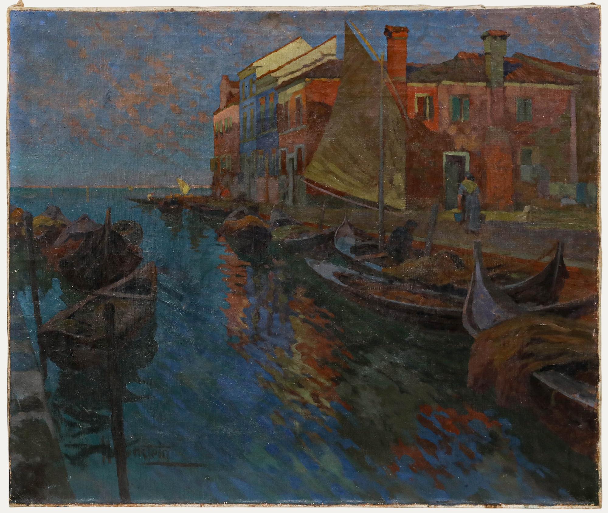 Adolfo Hohenstein Landscape Painting – Adolf Hohenstein (1854-1928) - Anfang 20. Jahrhundert Öl, Am Hafen