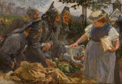 Adolf Hohenstein - Olio su tela incorniciato, "Giorno di mercato", fine del secolo