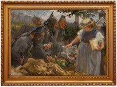 Adolf Hohenstein - Olio su tela incorniciato, "Giorno di mercato", fine del secolo
