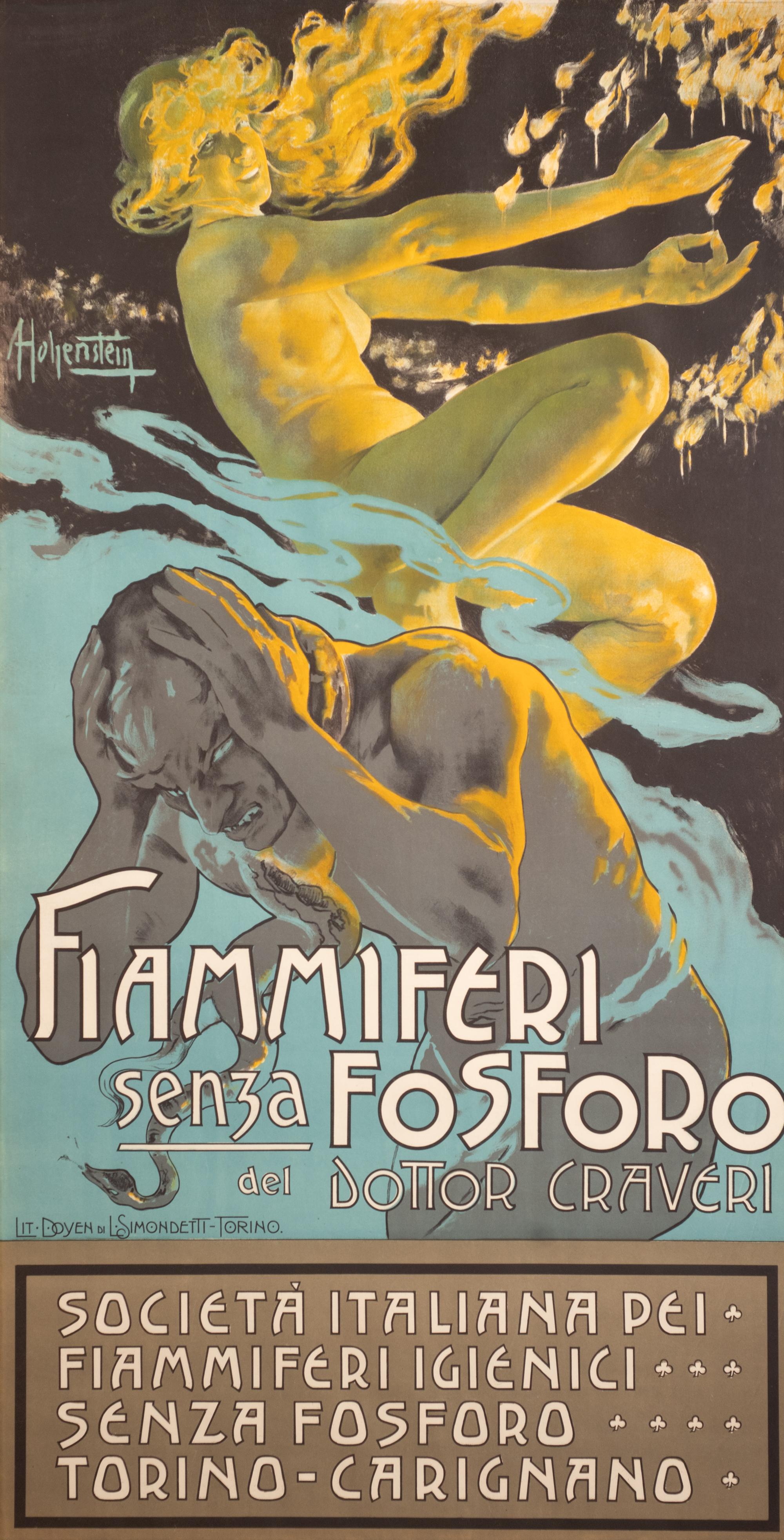 Jugendstilplakat "Fiammiferi Senza Fosforo" Originalplakat von Aldolfo Hohenstein