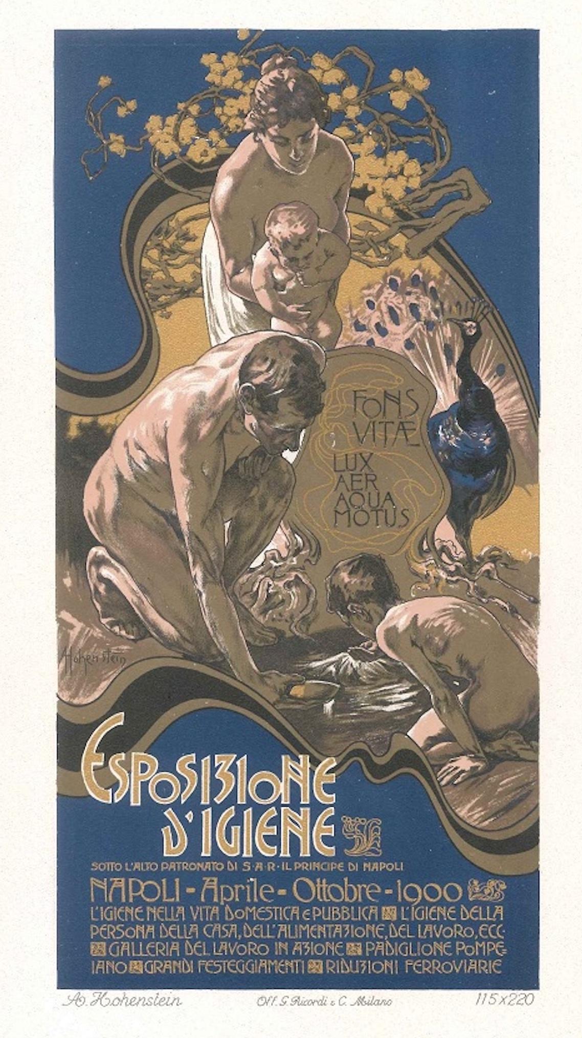 Adolfo Hohenstein Figurative Print - Esposizione d'Igiene - Original Lithograph by A. Hohenstein - 1900
