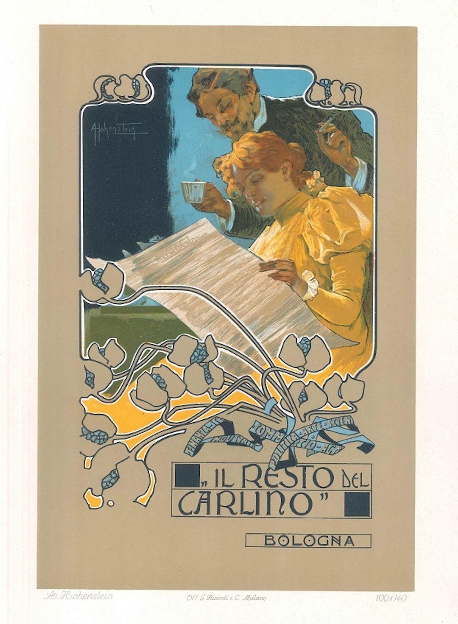 Adolfo Hohenstein Figurative Print - Il Resto del Carlino - Vintage Color Lithograph by A. Hohenstein - Early 1900