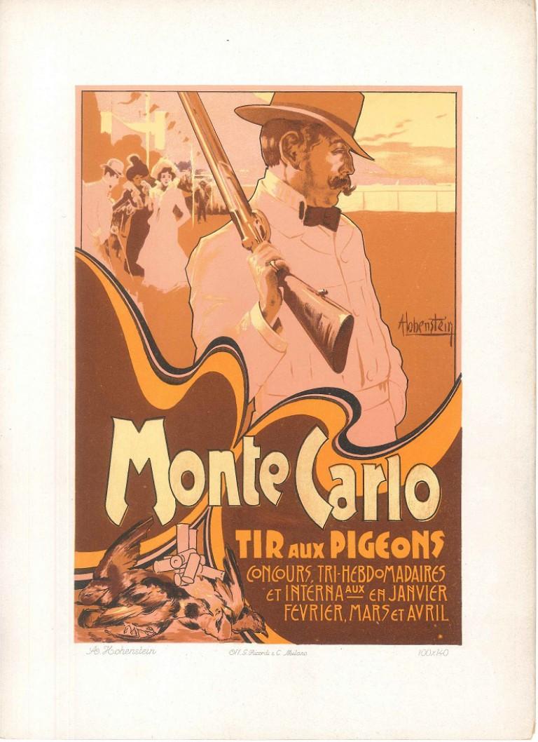 Monte Carlo ist eine kostbare kolorierte Lithographie, gedruckt von G. Ricordi und C. Milano, Mailand, zwischen 1895 und 1914, anlässlich des "Tir aux pigeons Concours".
Ein sehr schönes Vintage-Werbeplakat, in ausgezeichnetem Zustand: so gut wie