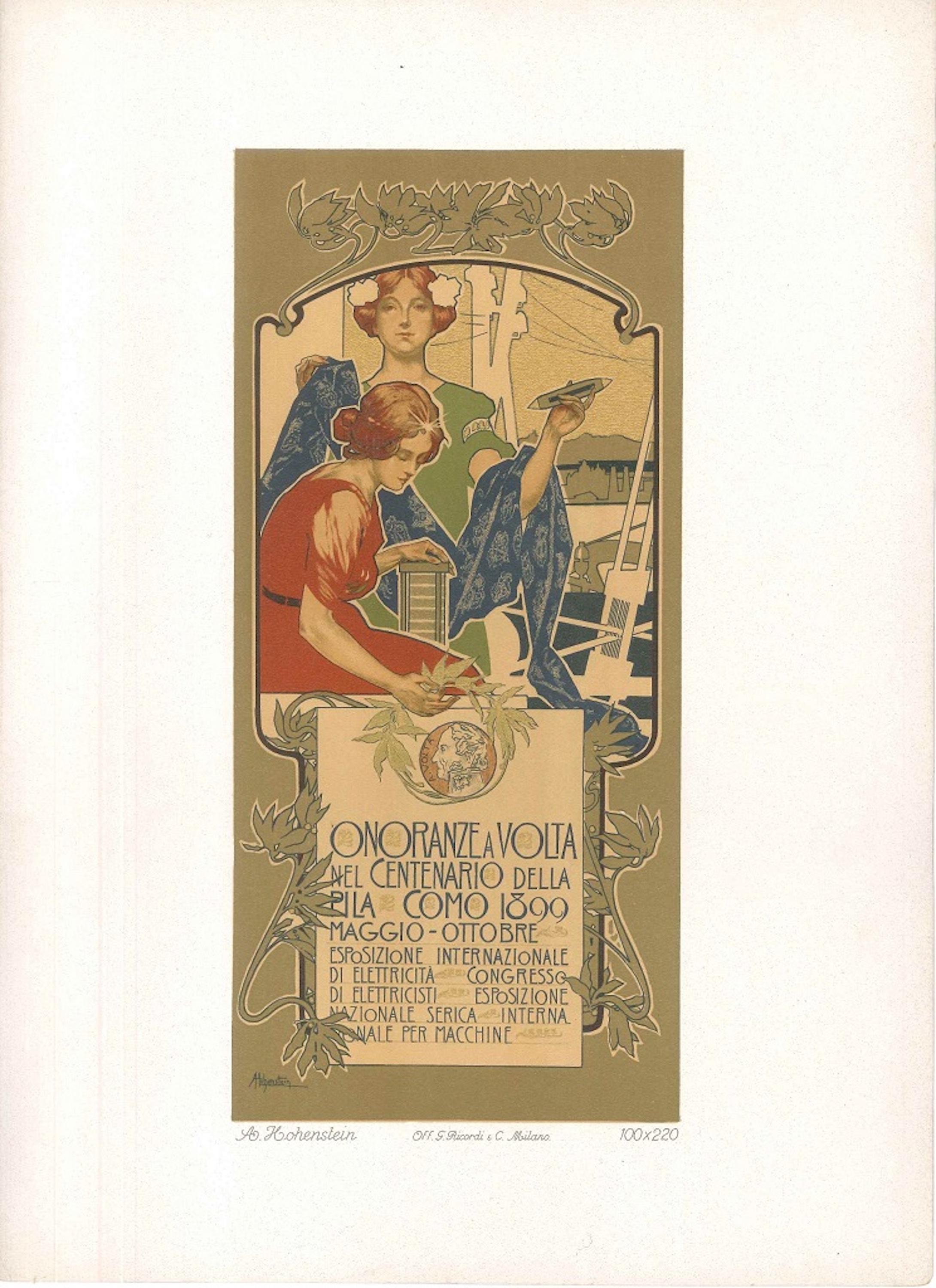 Onoranze a Volta - Original Lithograph by A. Hohenstein - 1899 - Print by Adolfo Hohenstein