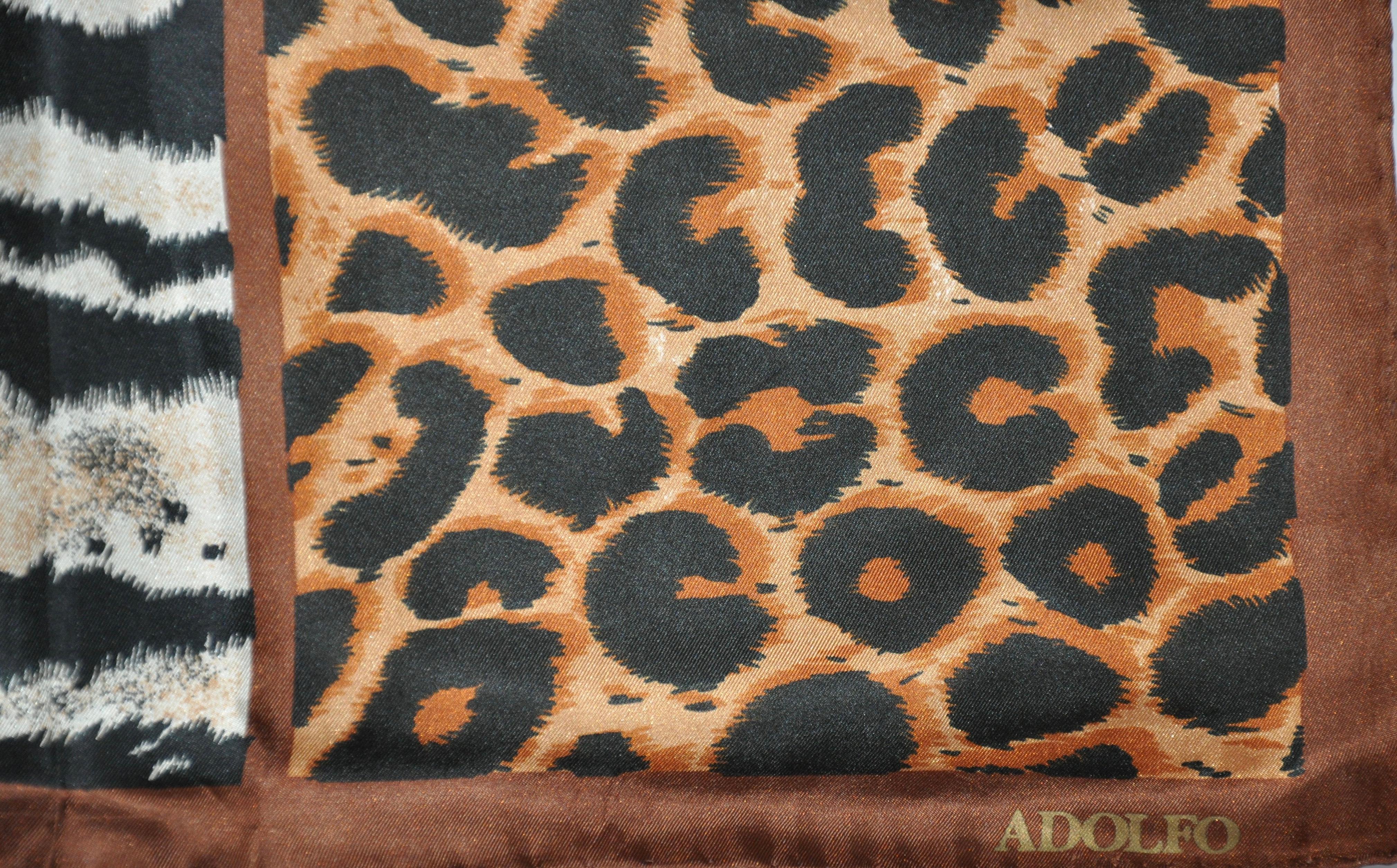 Adolfo - Grande et élégante écharpe en soie « Zebra & Leopard » Unisexe en vente