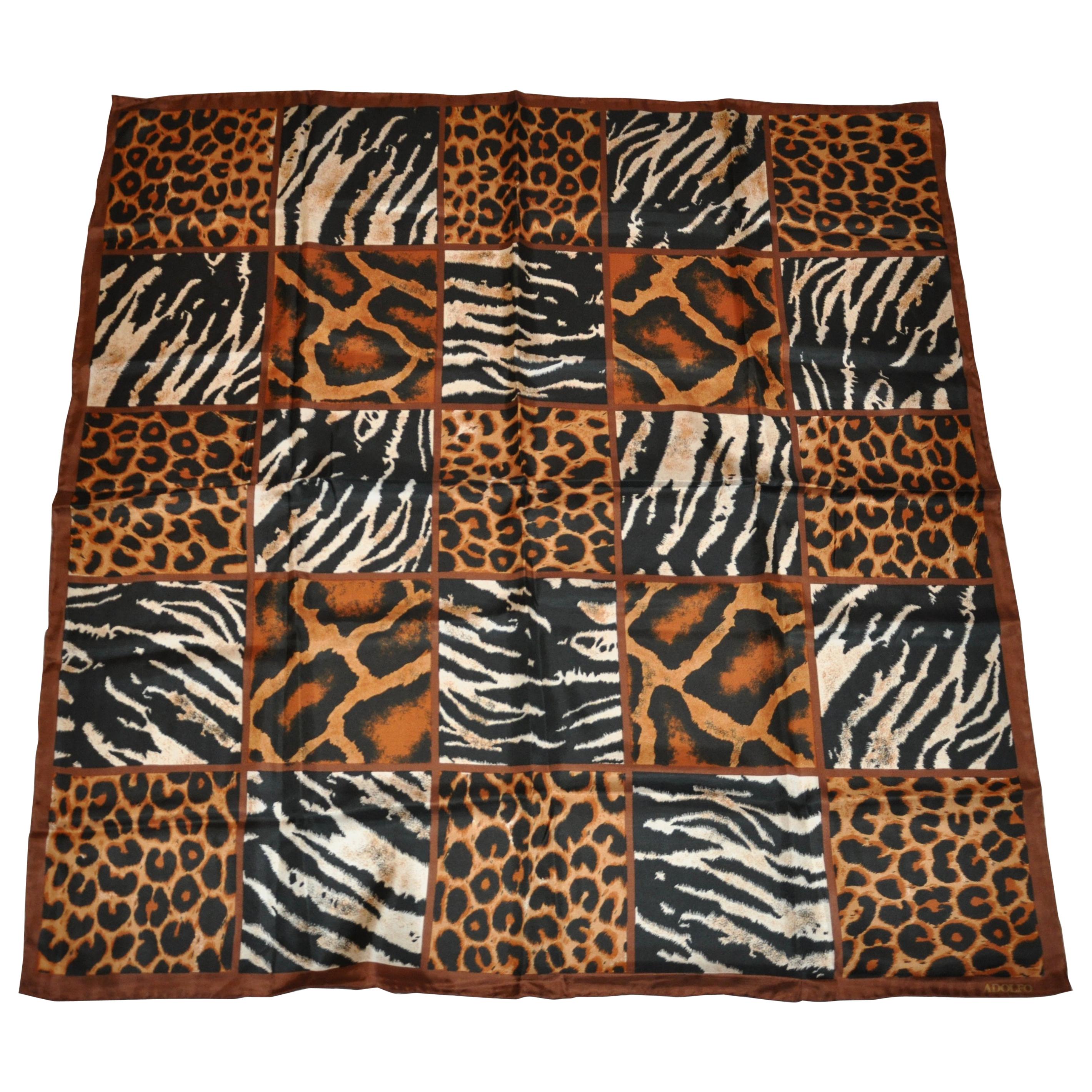 Adolfo Large Elegant "Zebra & Leopard" Silk Scarf