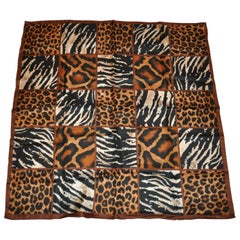 Vintage Adolfo Large Elegant "Zebra & Leopard" Silk Scarf