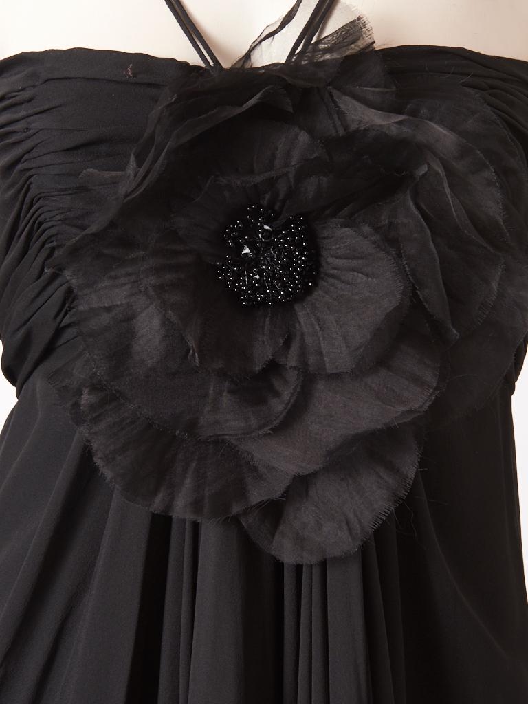 Black Adolfo Layered Chiffon Evening Dress with Silk 