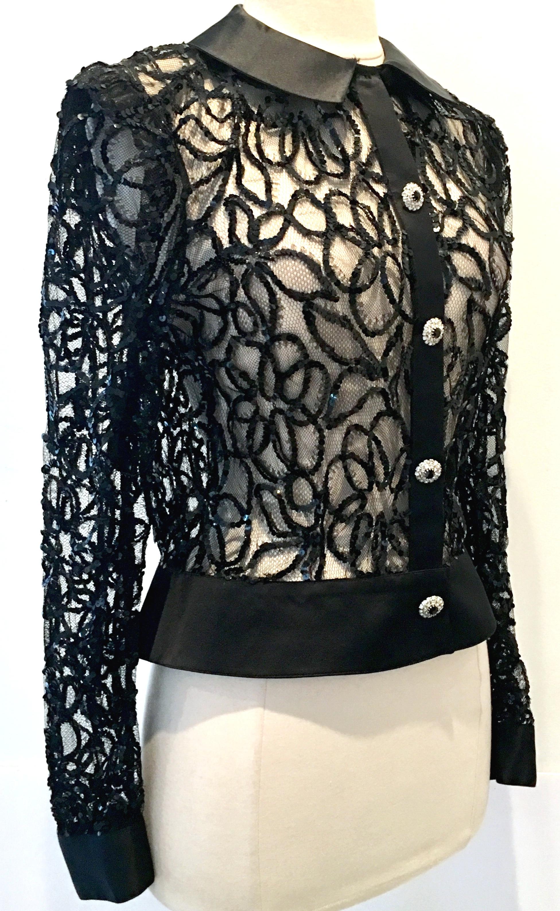 Black 20th Century Lace, Satin Sequin & Crystal 