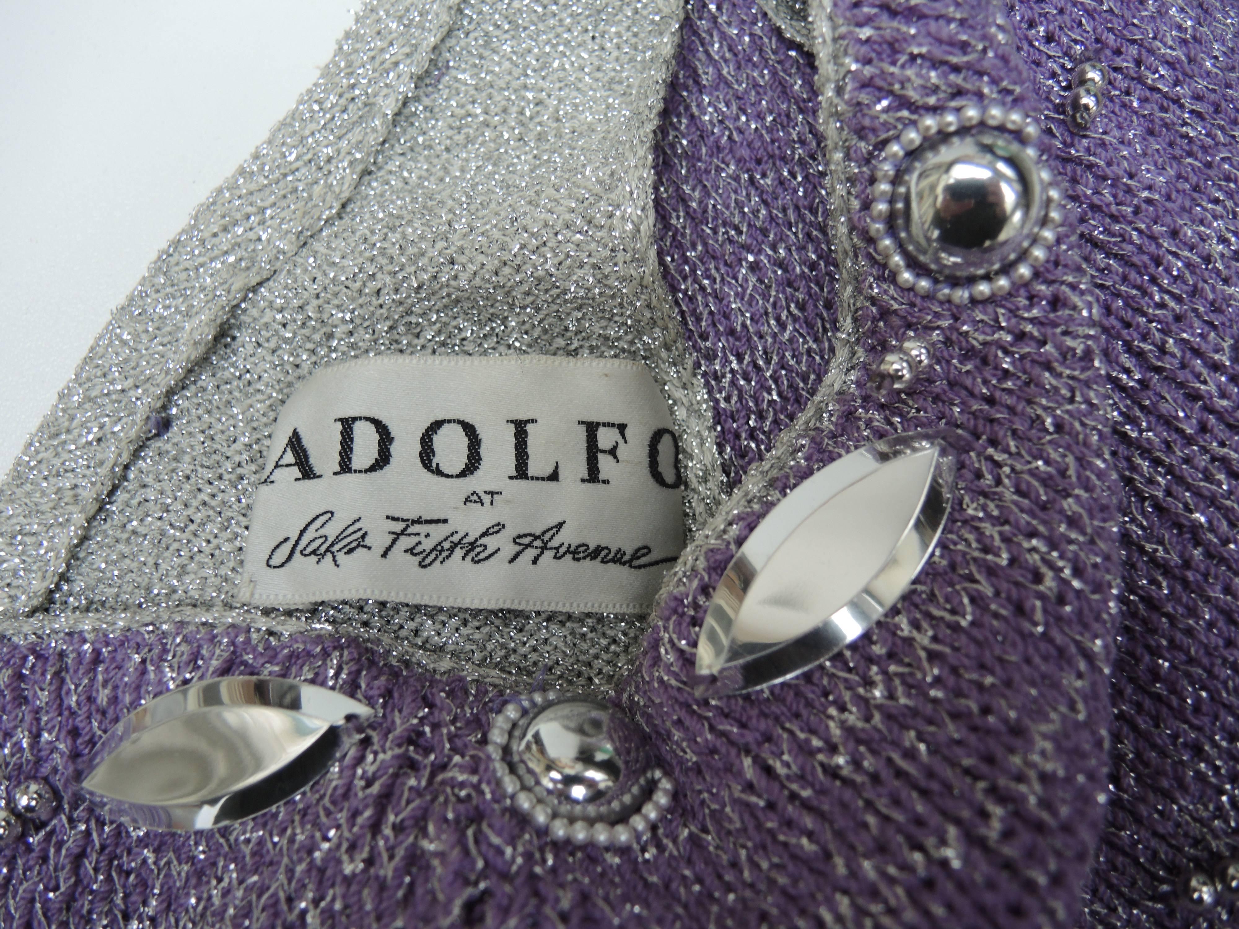 Adolfo  Purple & Silver Knit Chrome Chain Fringed Gown For Sale 3