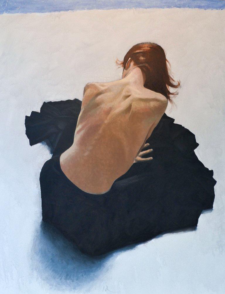 Frau auf dem Boden sitzend-21. Jahrhundert Zeitgenössische Malerei von Adolfo Ramon