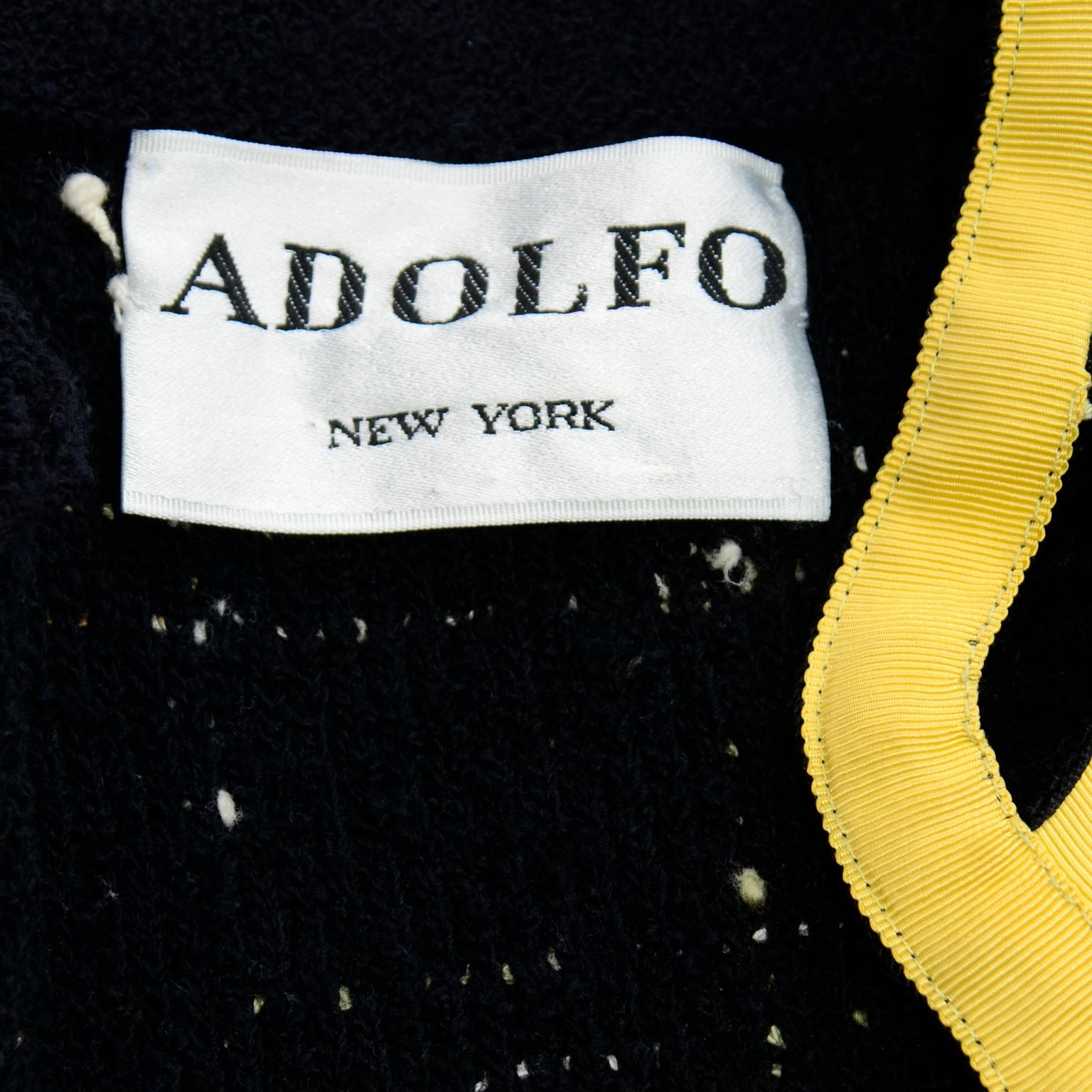 Adolfo Sardiña Vintage Black Plaid Boucle Knit Skirt & Jacket Suit w Yellow Trim 3