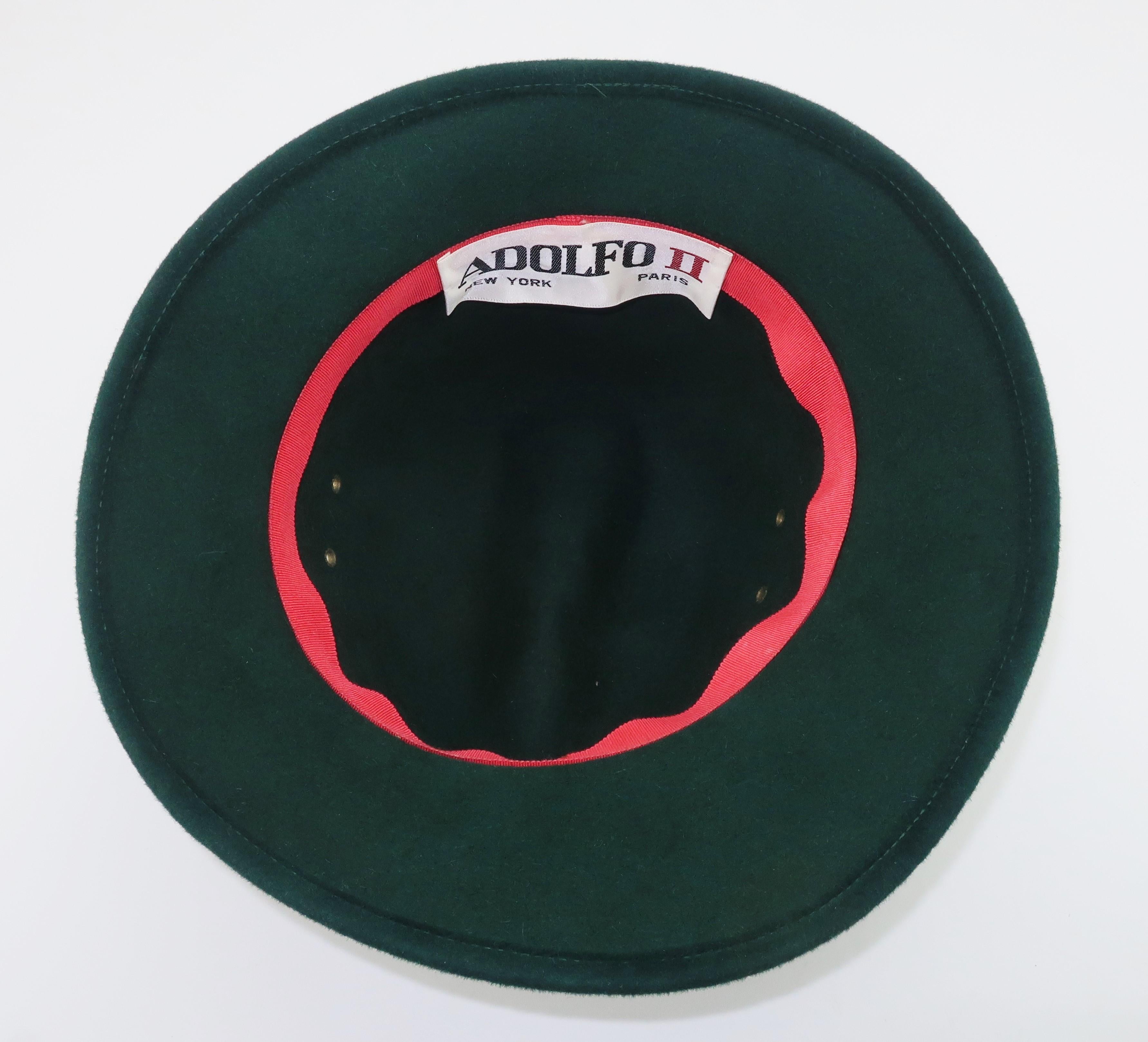 Adolfo Tyrolean Style Green Wool Felt Hat, C.1970 2
