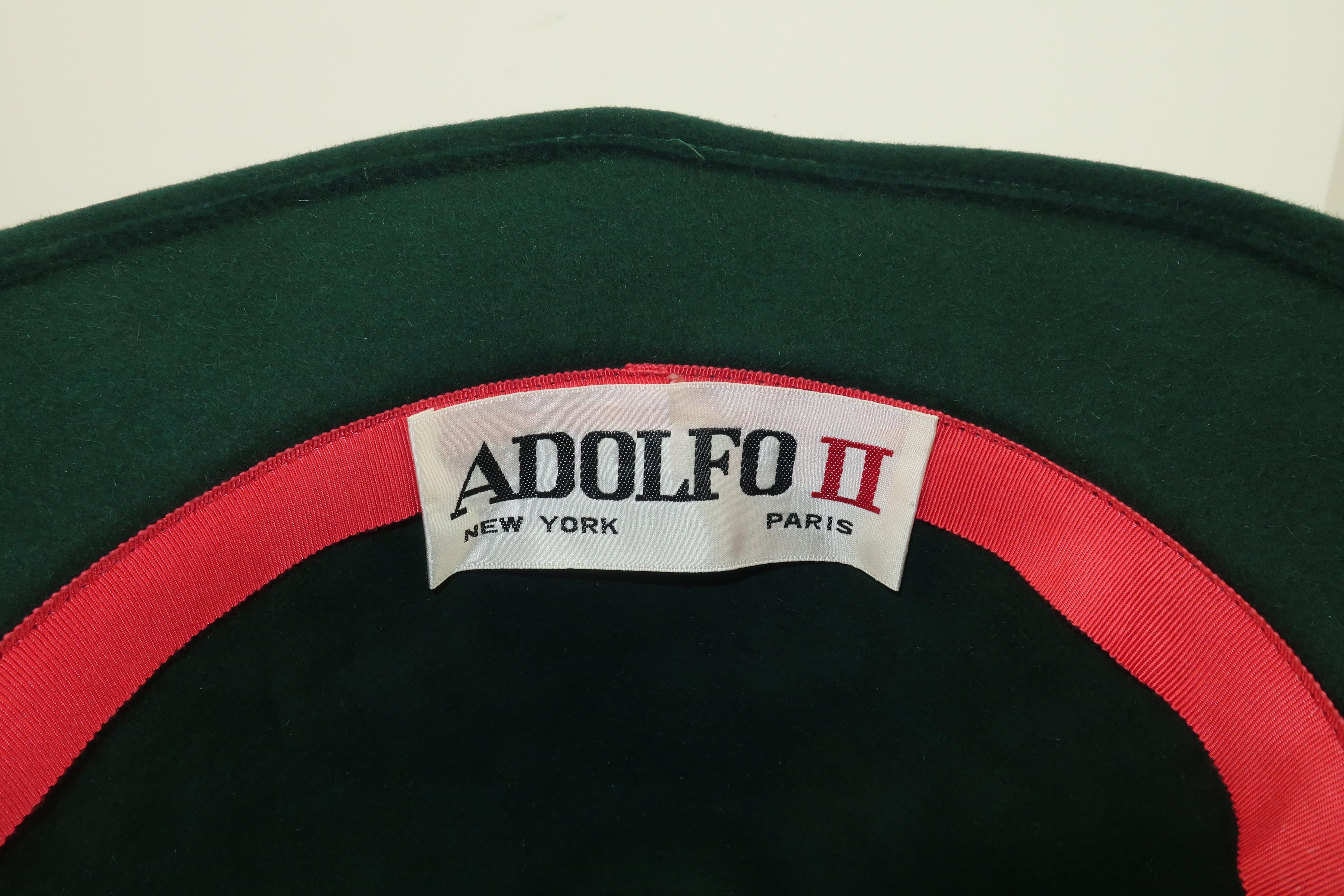 Adolfo Tyrolean Style Green Wool Felt Hat, C.1970 3