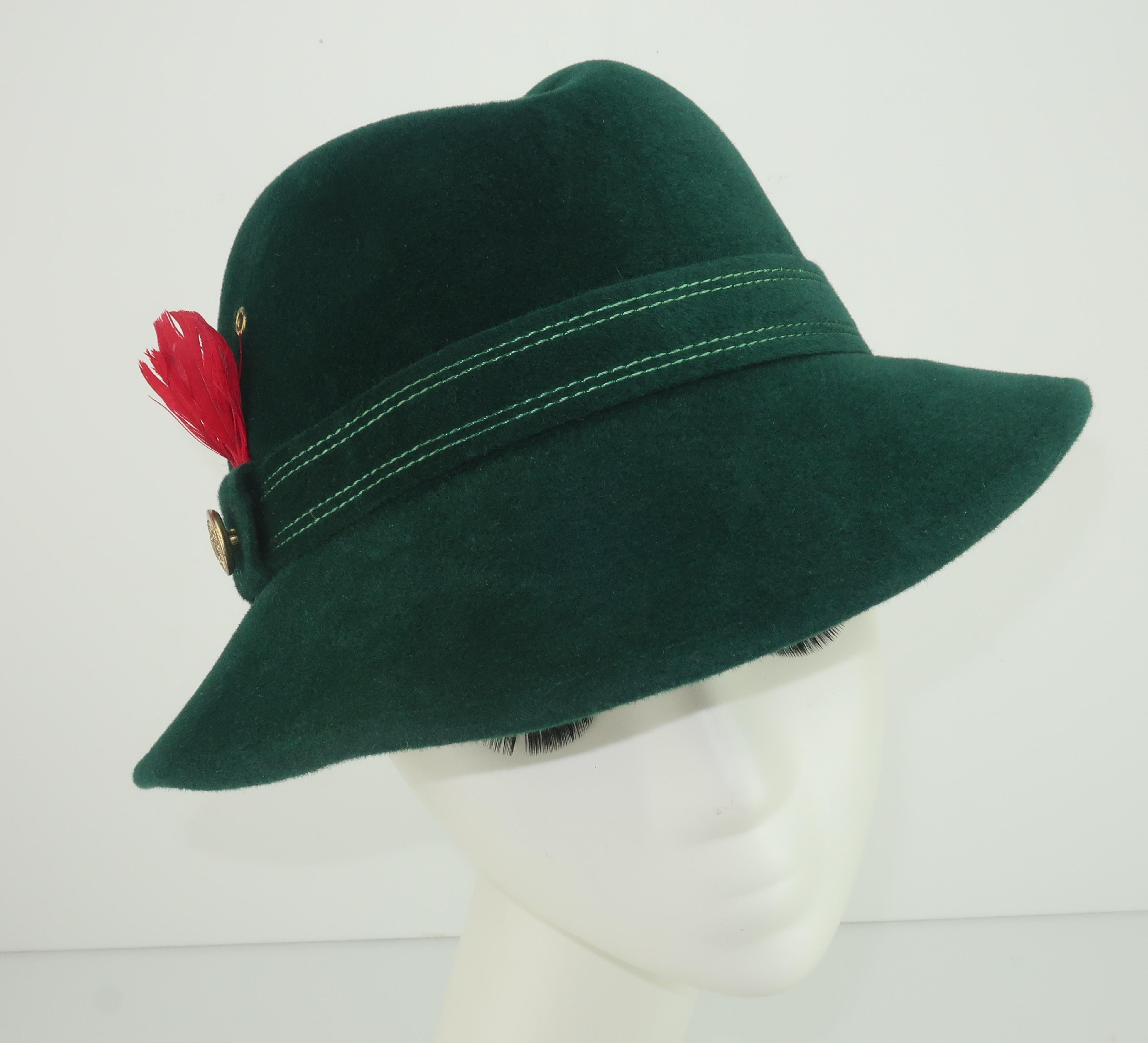 Black Adolfo Tyrolean Style Green Wool Felt Hat, C.1970