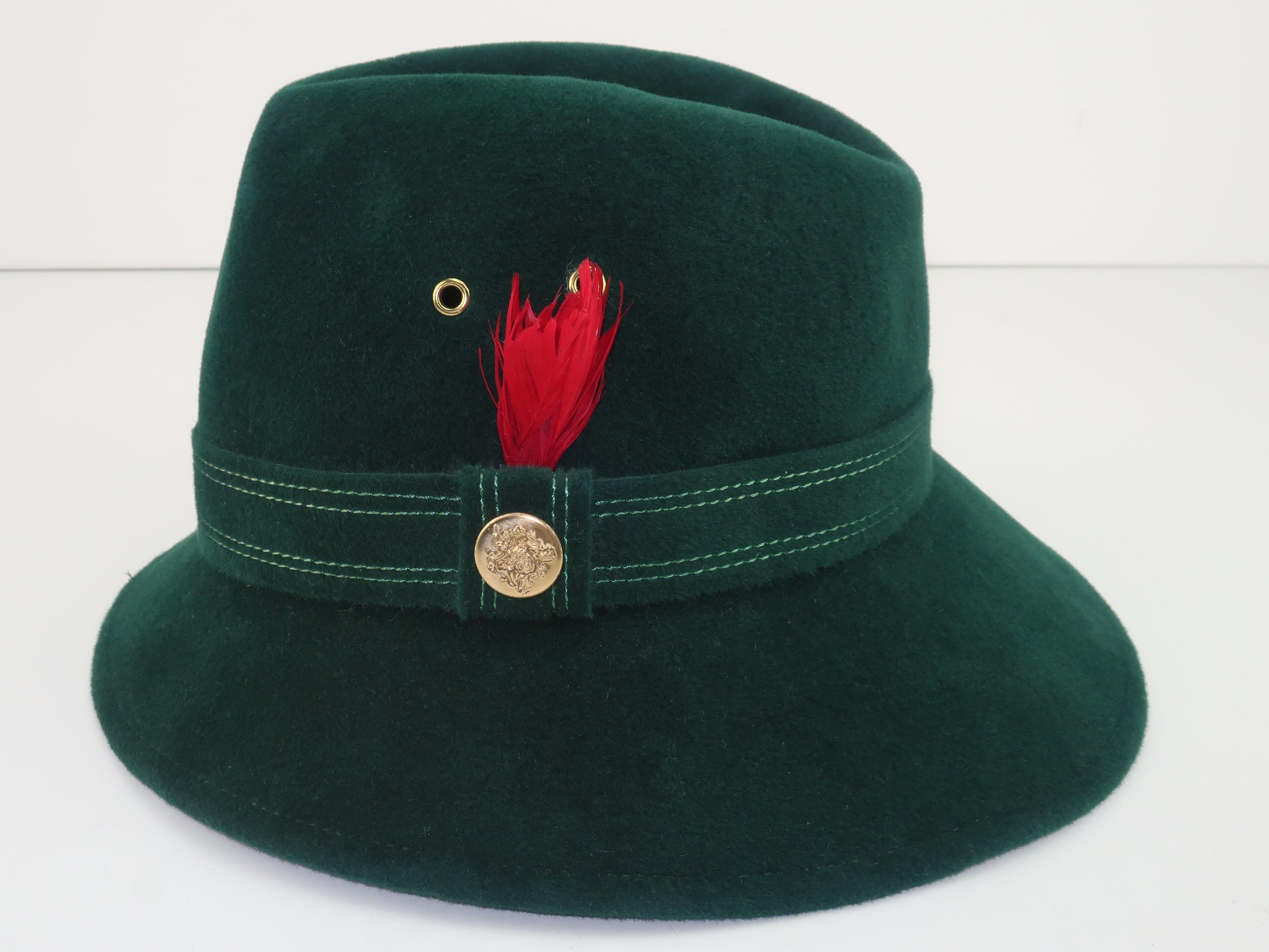 Women's Adolfo Tyrolean Style Green Wool Felt Hat, C.1970