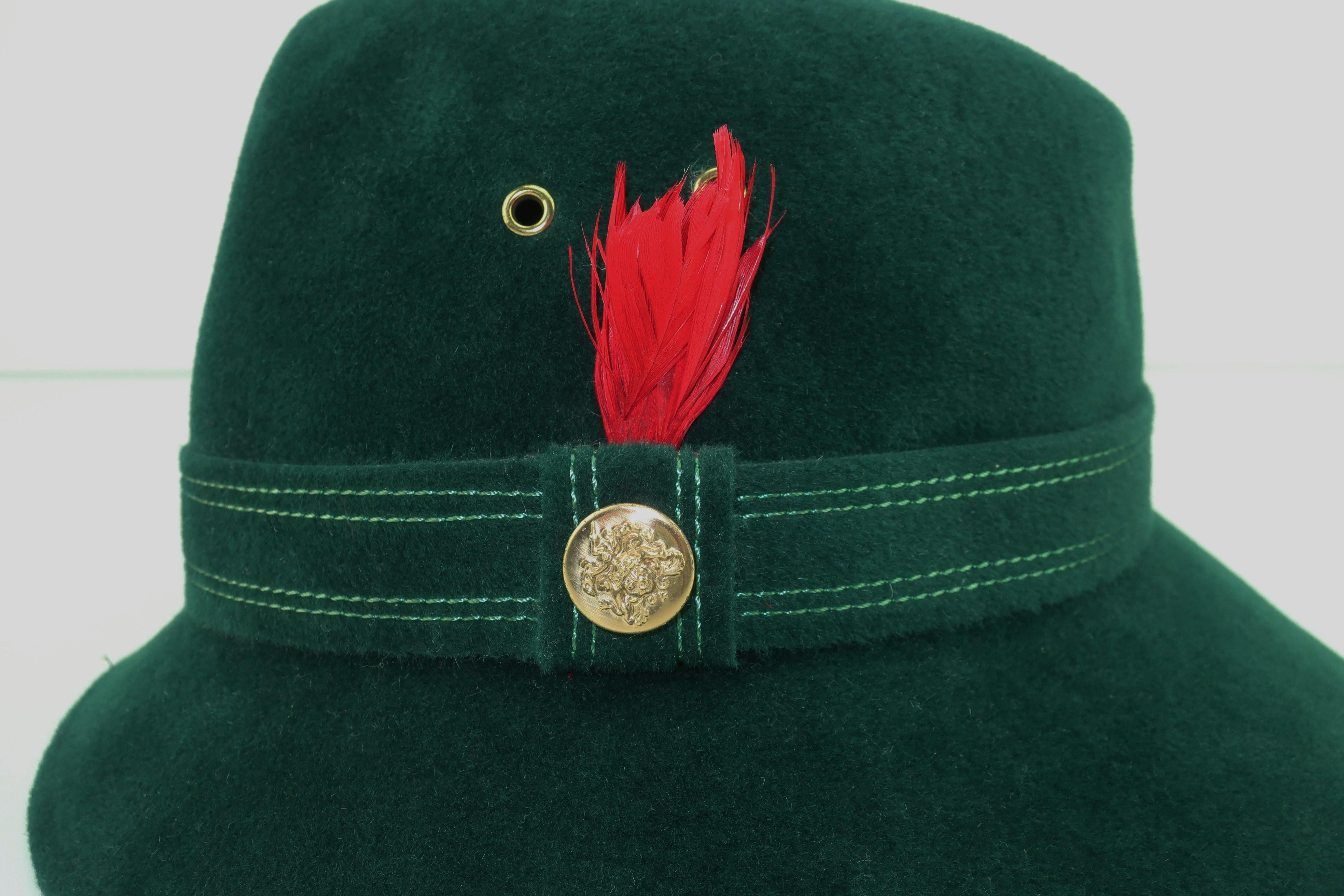 Adolfo Tyrolean Style Green Wool Felt Hat, C.1970 1