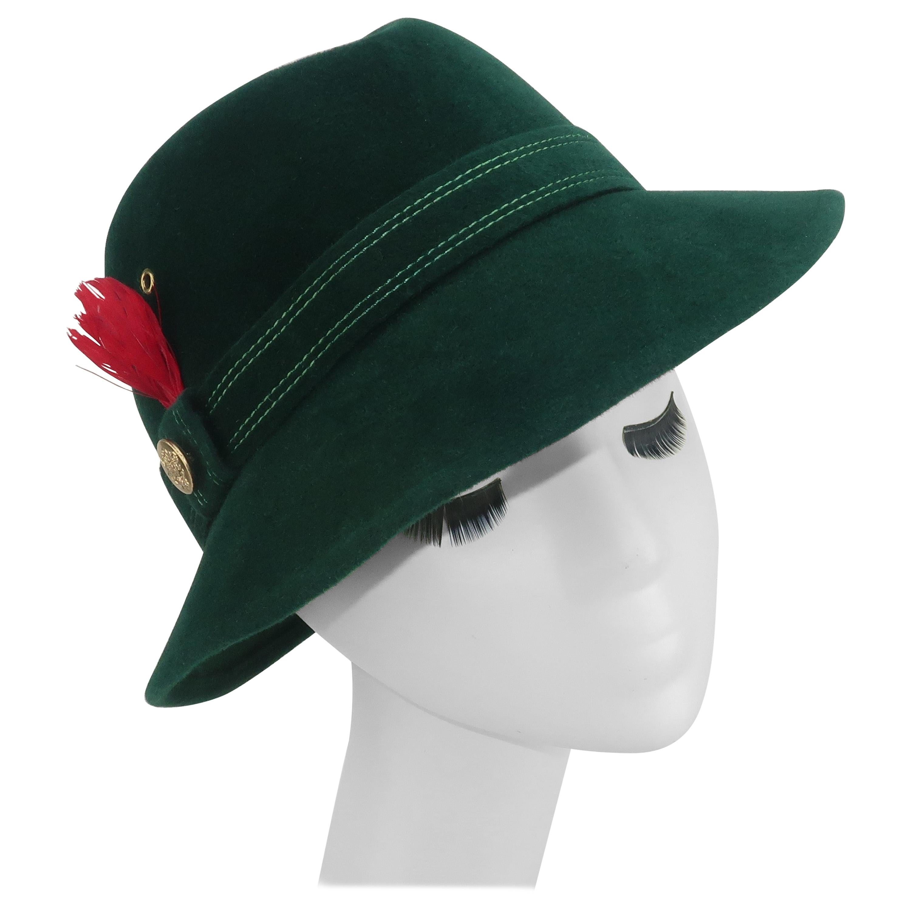 Adolfo Tyrolean Style Green Wool Felt Hat, C.1970