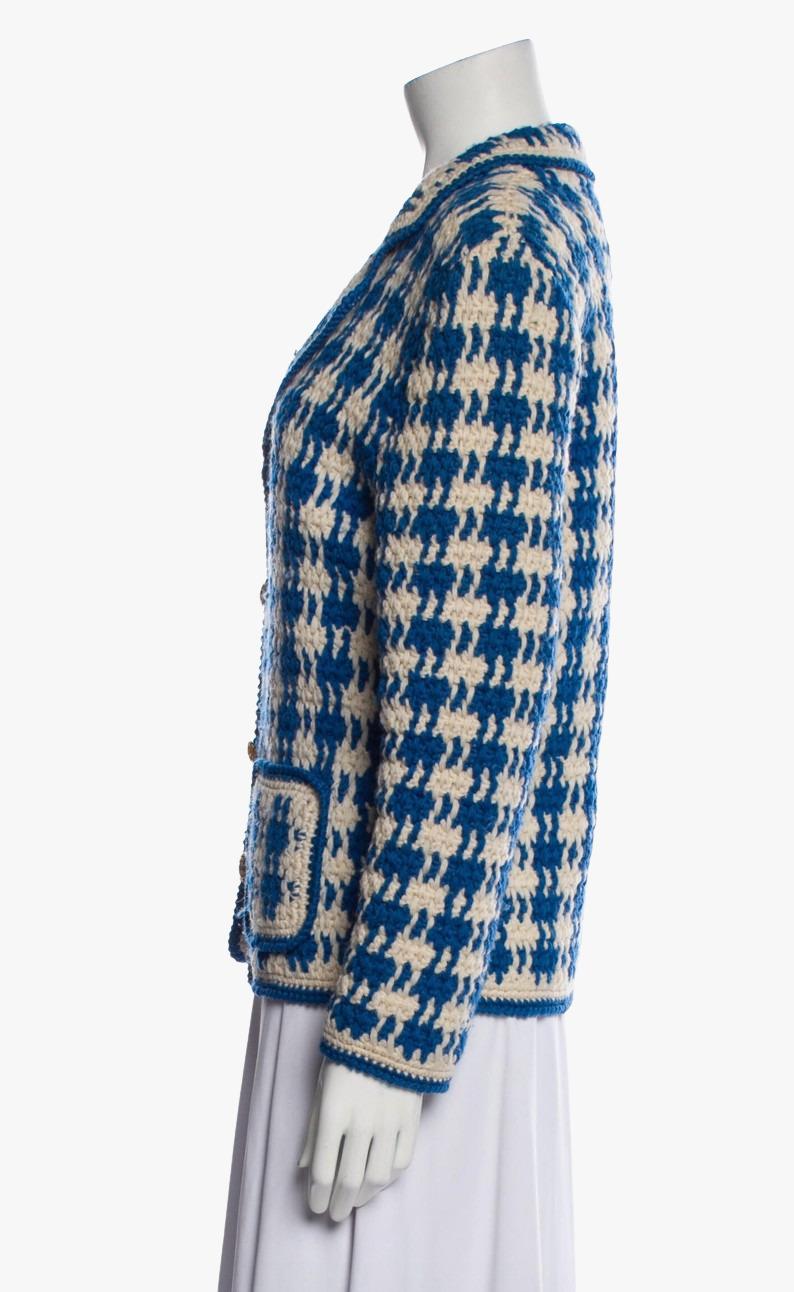 Adolfo Vintage Evening Blue Checked Knitted Jacket, 1980s

Vintage knit blue and white checked jacket by Adolfo. Pointed collar. Patch pockets, button closure.

Additional information:
Composition: 100% Wool
Period: Late 1970’s – Early 1980’s
Size: