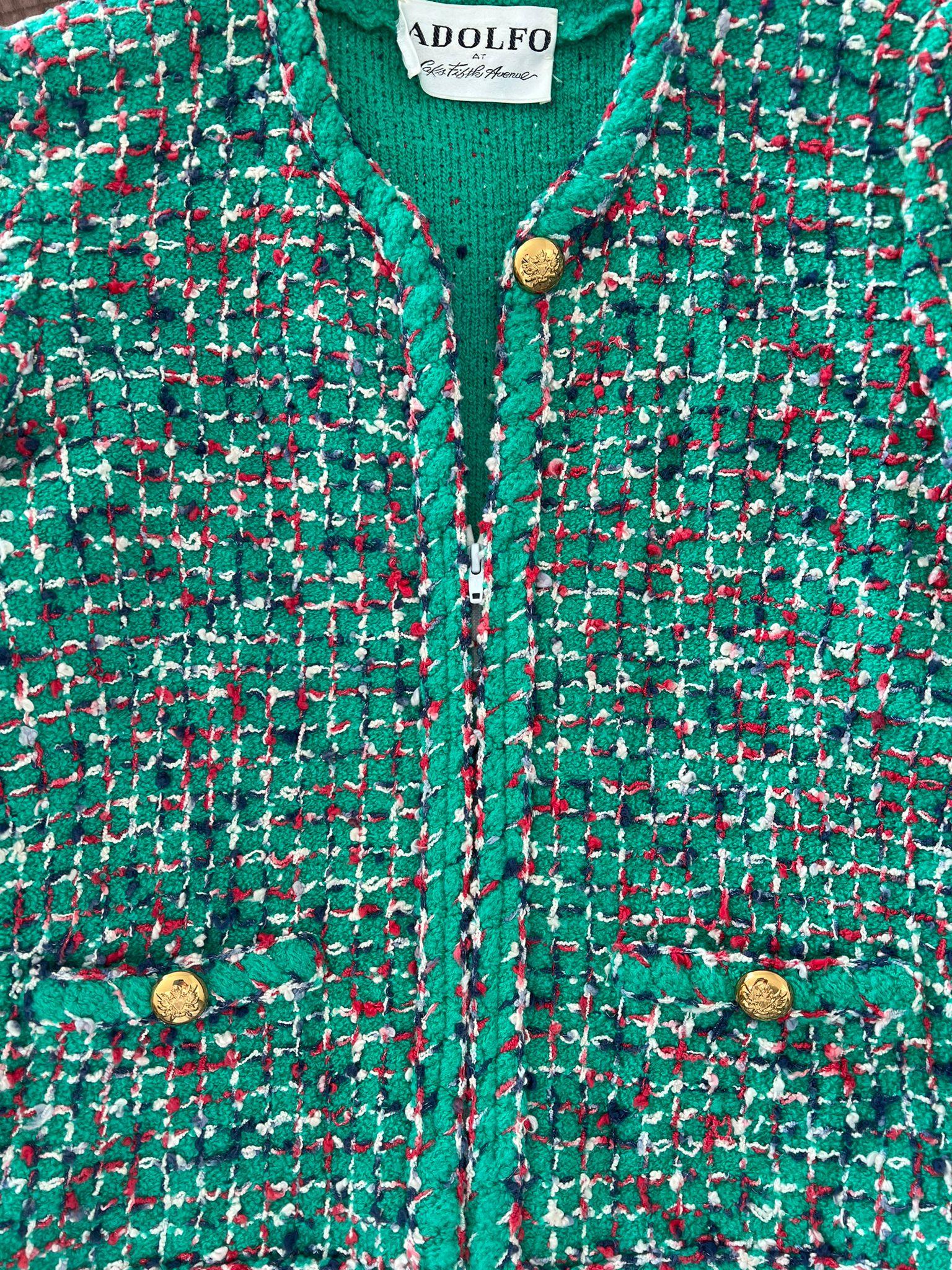 Adolfo Vintage Evening Green Boucle Jacket, 1980s For Sale 3