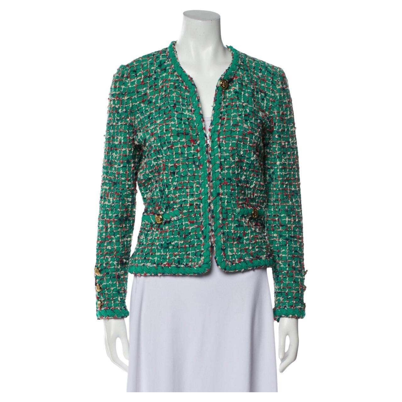 Adolfo Vintage Evening Green Boucle Jacket, 1980s For Sale
