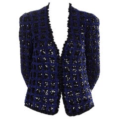 Adolfo Vintage Evening Jacket in Blue Chenille With Black Sequins