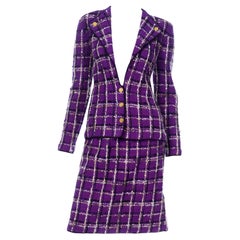 Adolfo Vintage Purple Wool Knit Jacket and Skirt Suit