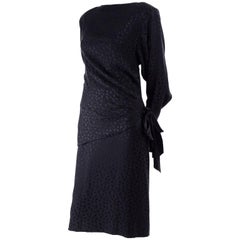 Adolfo Vintage Silk Tonal Leopard Print Black Dress With Draping