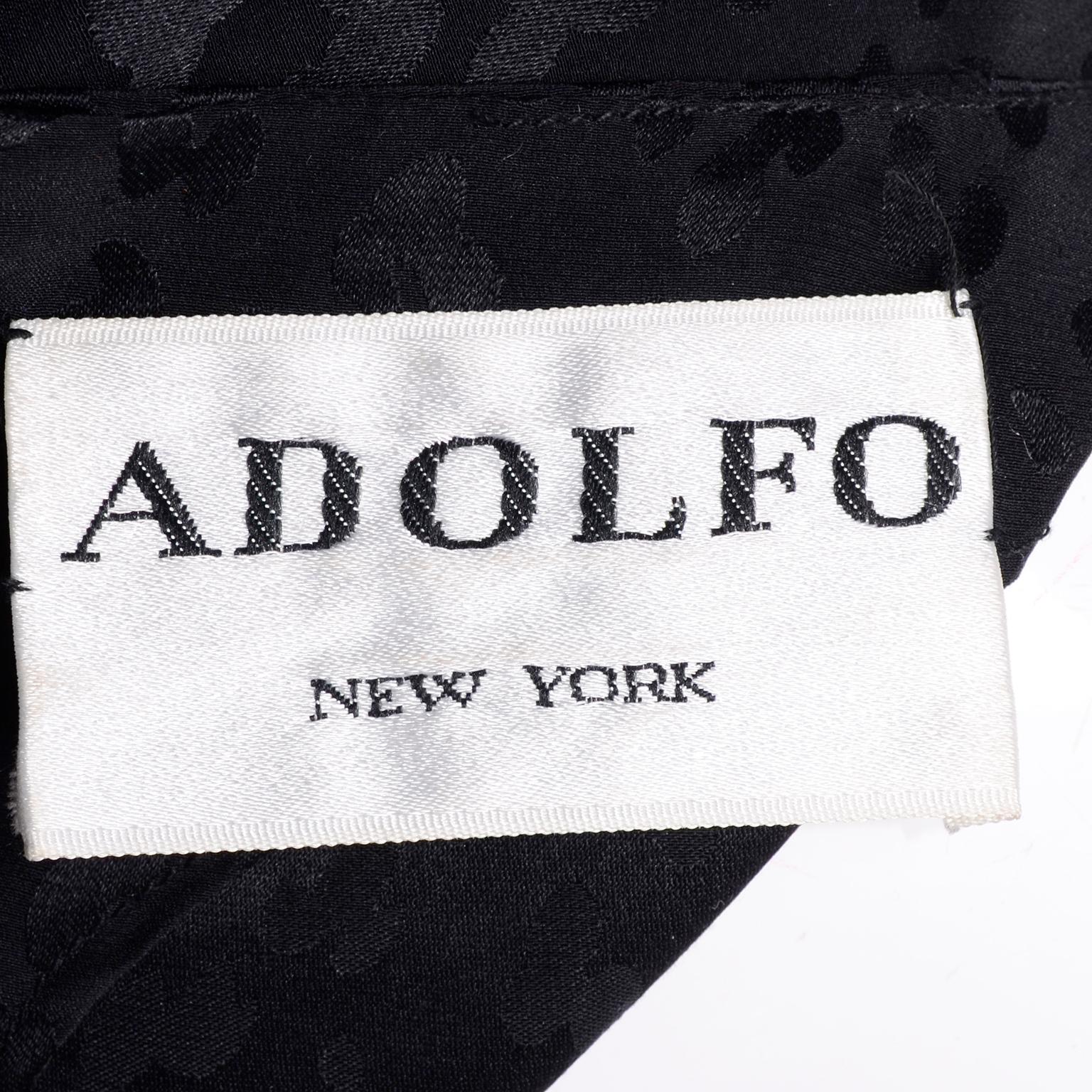 Adolfo Vintage Schwarzes Vintage-Kleid aus Seide mit Leopardenmuster und Drapierung im Angebot 8