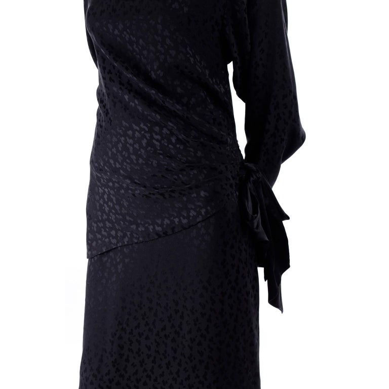 ADOLFO vintage 1980s silk dress, SAKS Fifth Ave, Animal print Office evening party dress, deep V long sleeve