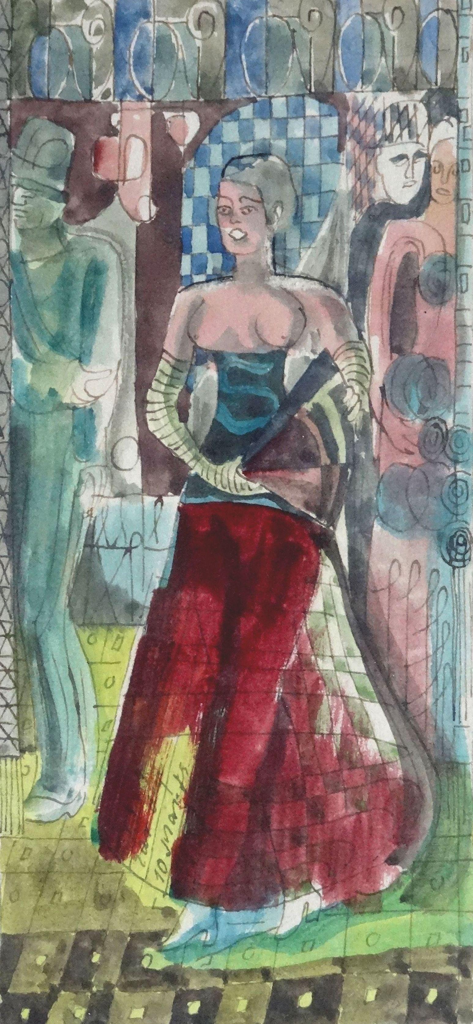 Archaic dancer. 1933, paper, mixed media, 20x9.5 cm