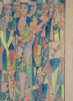 Four women with puppets. 1947, paper, mixed media, 16.3x11 cm