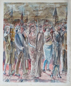 Overflight over the city. 1947, paper, mixed media, 23x20 cm
