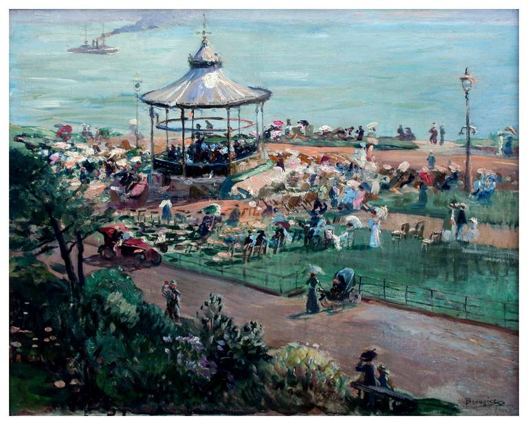 The Folkstone Bandstand England 1910 Queen Victoria 100th Anniversary Exhibition - Painting by Adolph Brougier