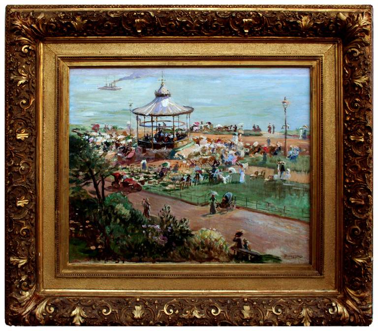 Adolph Brougier Figurative Painting - The Folkstone Bandstand England 1910 Queen Victoria 100th Anniversary Exhibition