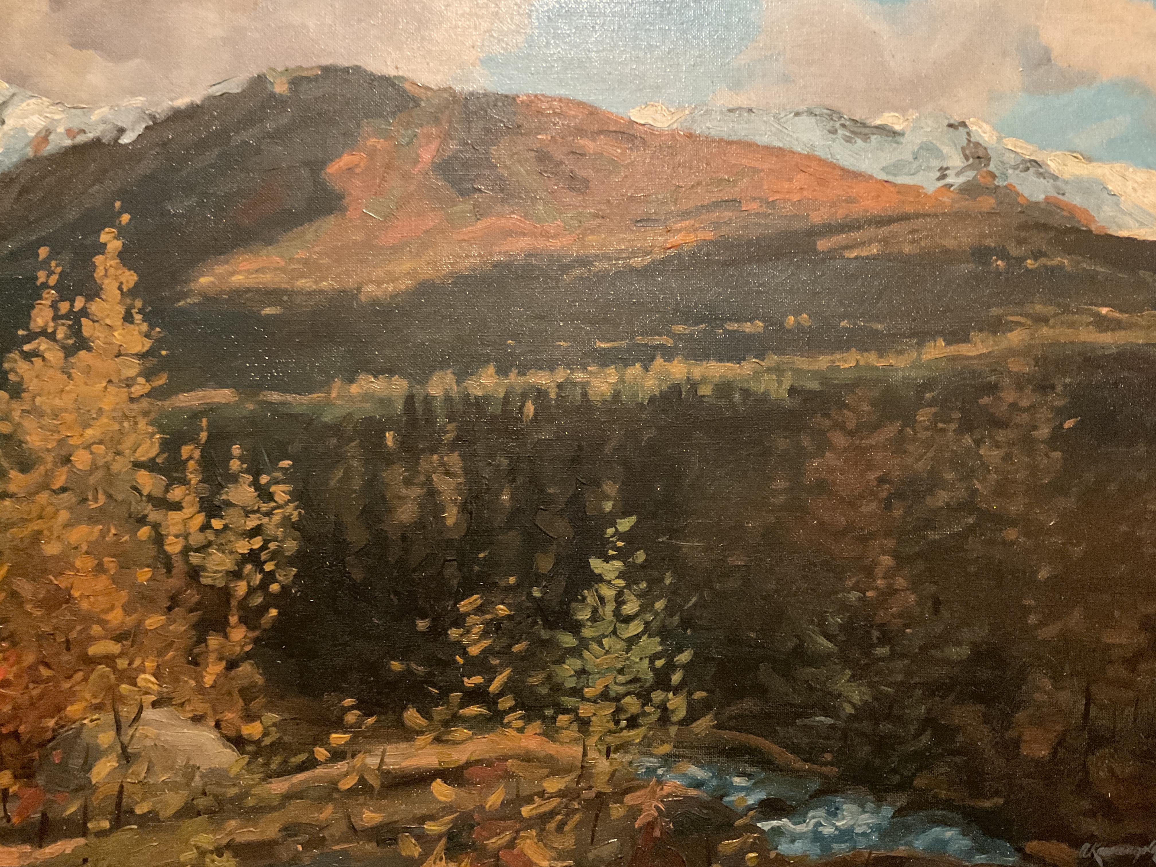 Adolph Kronengold (1900-1986) - Alaska Landscape Oil on Board, ca 1940’s For Sale 1
