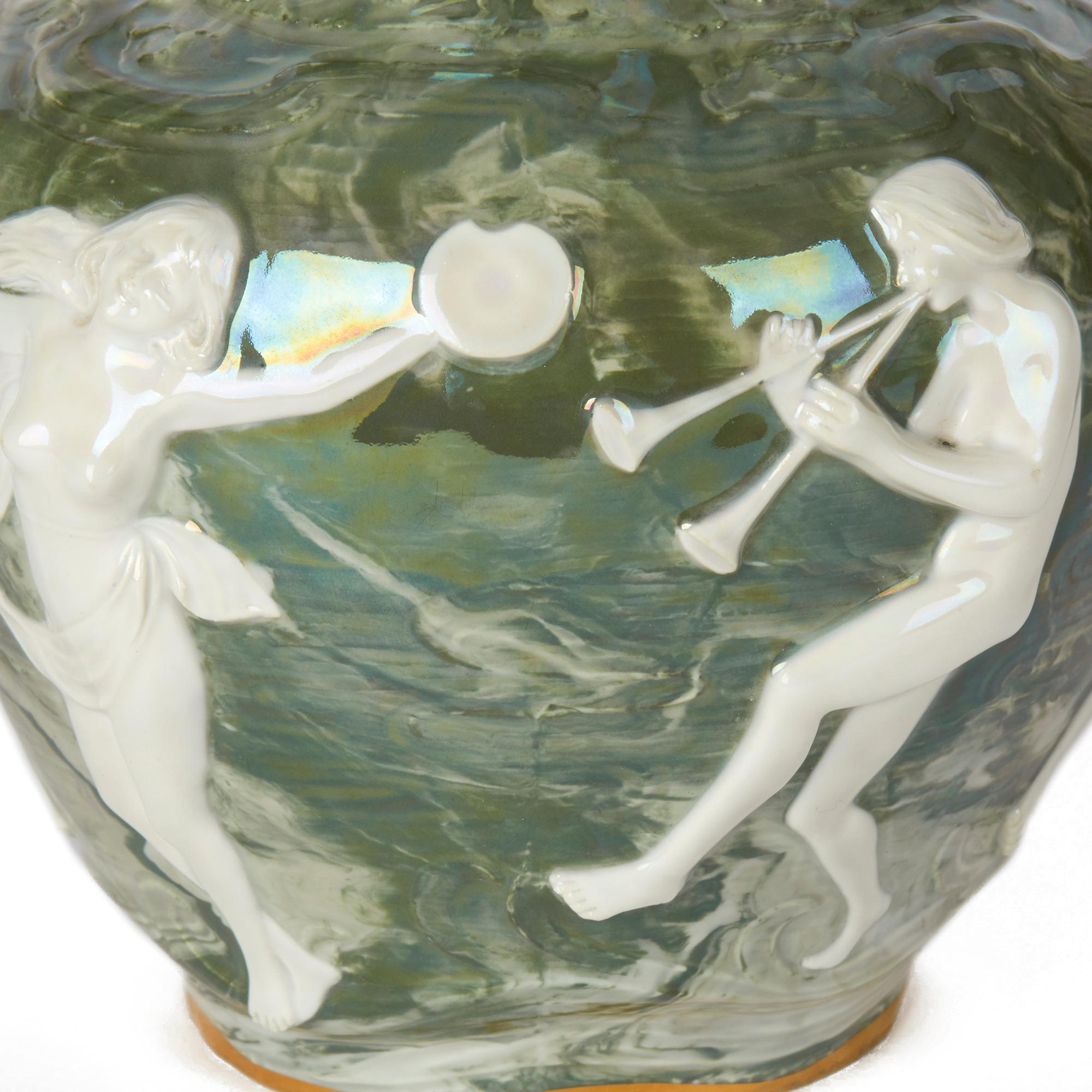 Early 20th Century Adolph Oppel Kronach Art Nouveau Pottery Vase with Maidens, circa 1900 For Sale