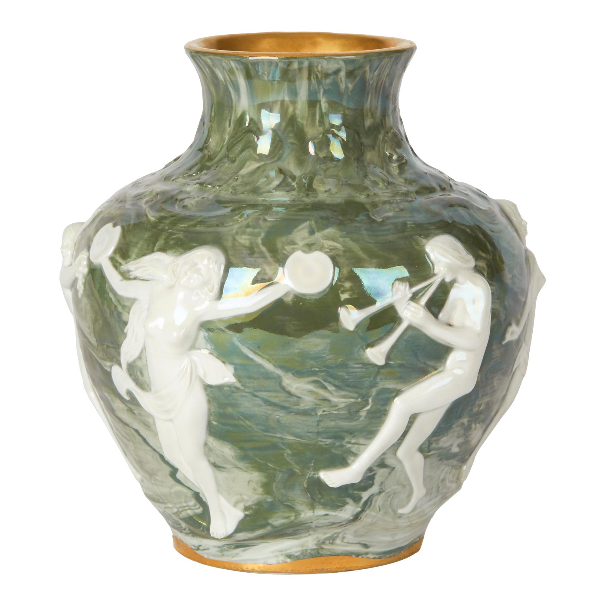 Adolph Oppel Kronach Art Nouveau Pottery Vase with Maidens, circa 1900