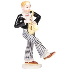 Adolph Röhring for Rosenthal Art Deco Pottery Saxophinist Figure