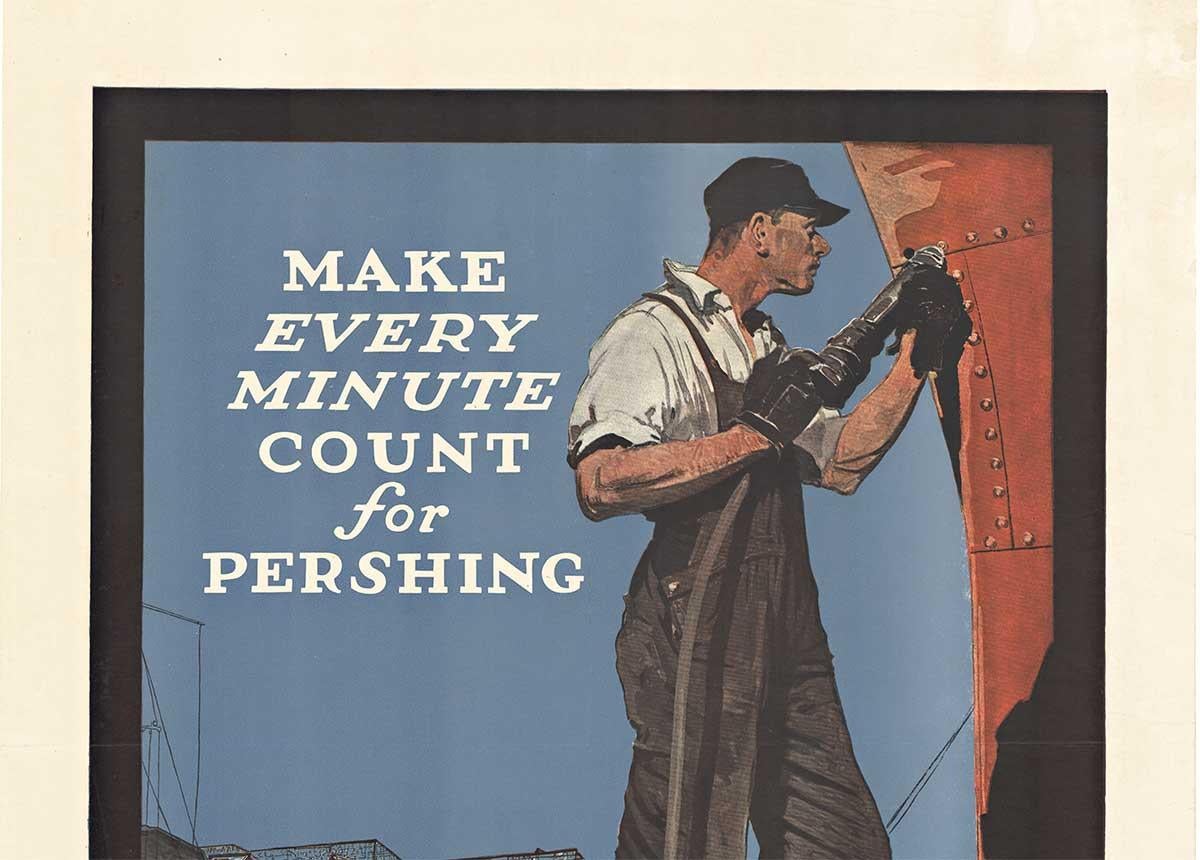 Original-Vintage-Poster „Every Minute Count for Pershiping“ aus dem Ersten Weltkrieg (Amerikanischer Realismus), Print, von Adolph Treidler