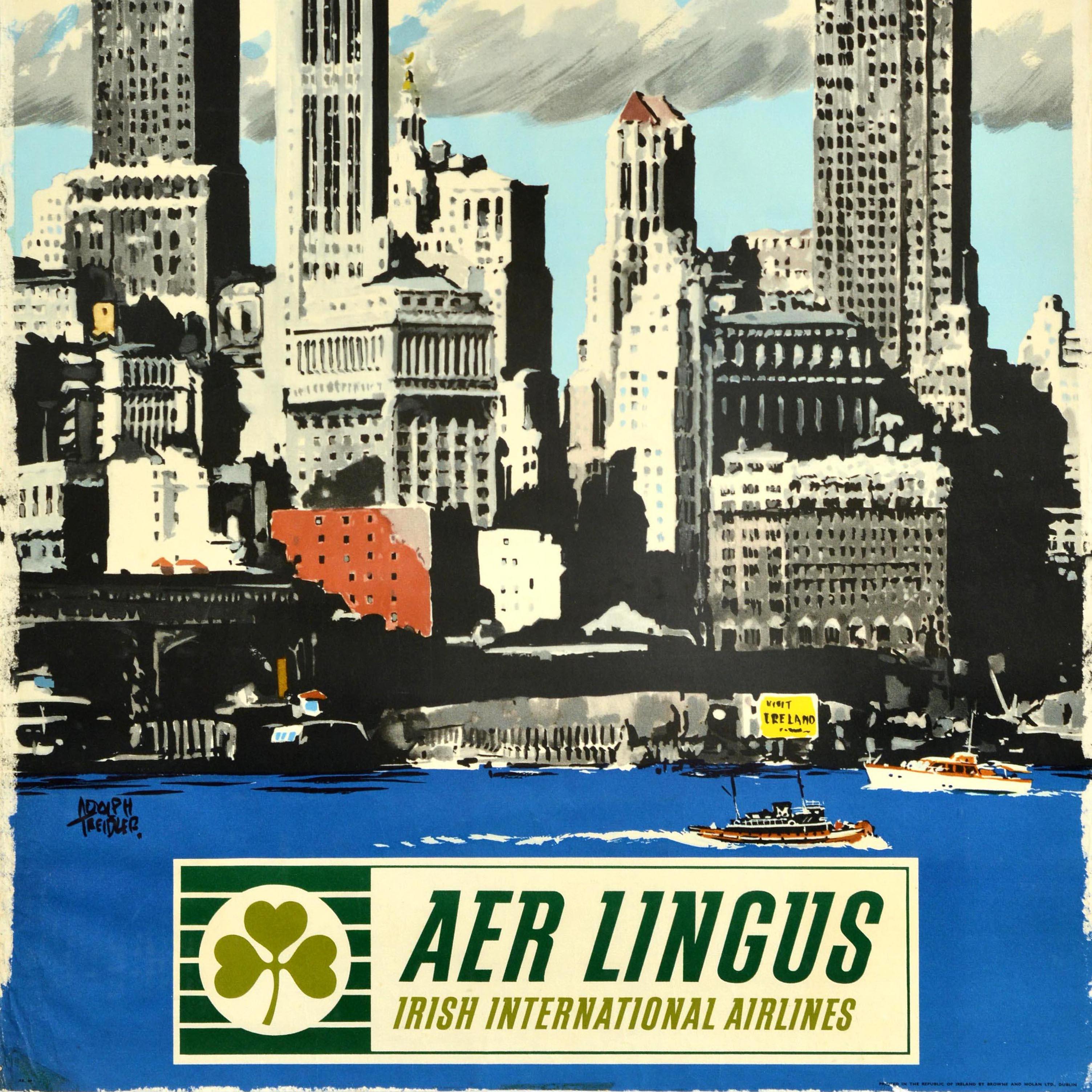 Original Vintage Travel Advertising Poster USA Aer Lingus Irish Airline Treidler - Gray Print by Adolph Treidler