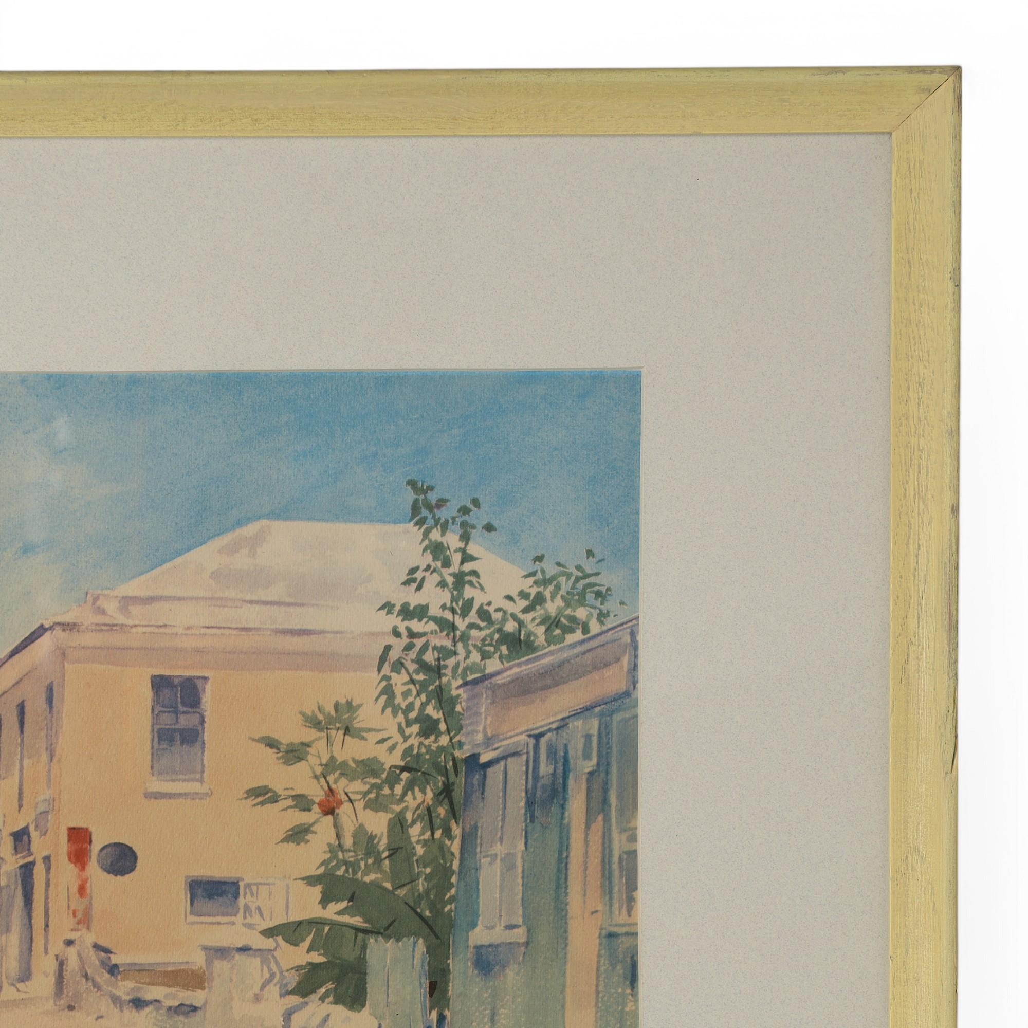 Bermudian Adolph Treidler Watercolor Street Scene in Bermuda