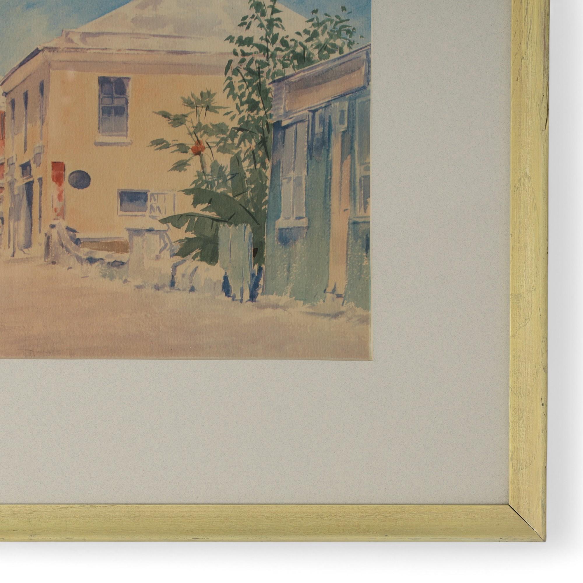 Adolph Treidler Watercolor Street Scene in Bermuda In Good Condition In Palm Beach, FL